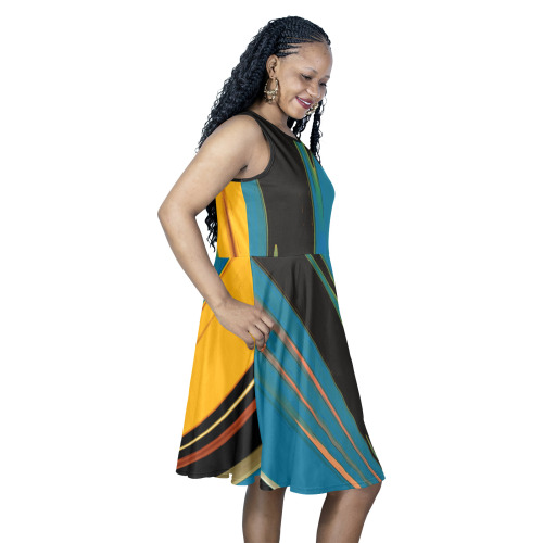 Black Turquoise And Orange Go! Abstract Art Sleeveless Expansion Dress (Model D60)
