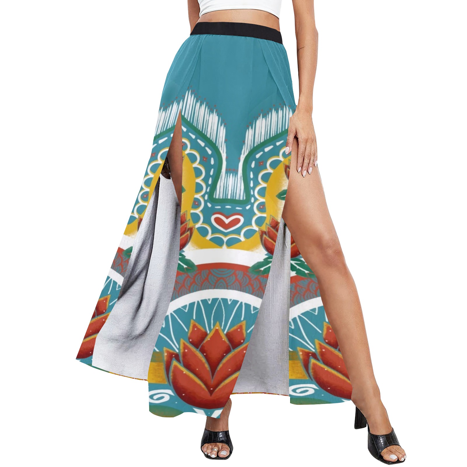Beautiful Ethnic Abstract High Slit Long Beach Dress (Model S40)