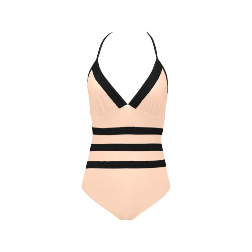 color apricot Lace Band Embossing Swimsuit (Model S15)
