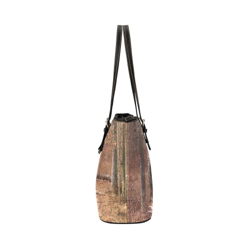 Falling tree in the woods Leather Tote Bag/Large (Model 1651)