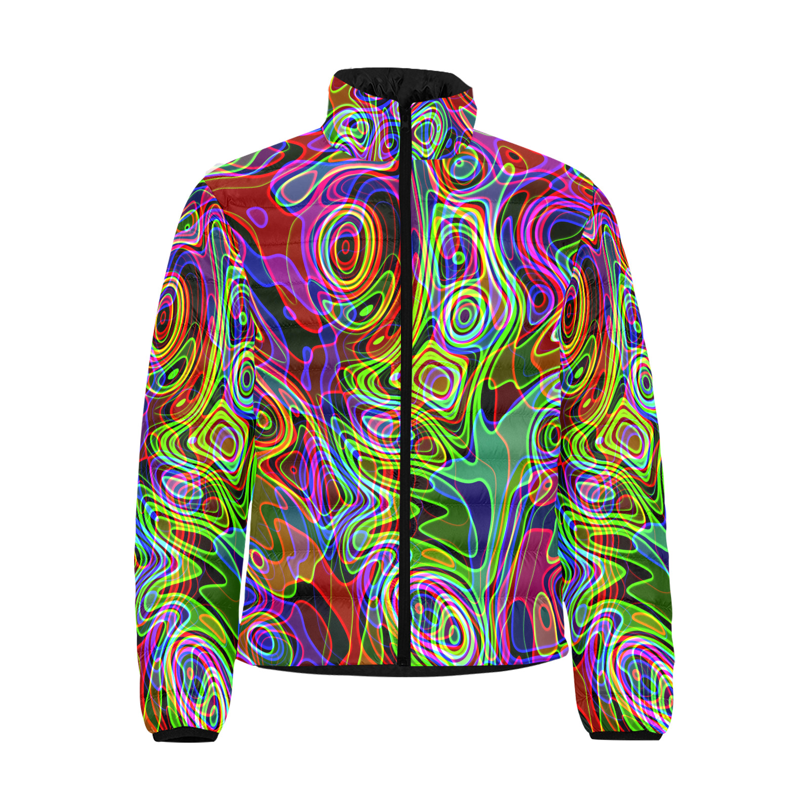 Abstract Retro Neon Pattern Background Design Men's Stand Collar Padded Jacket (Model H41)