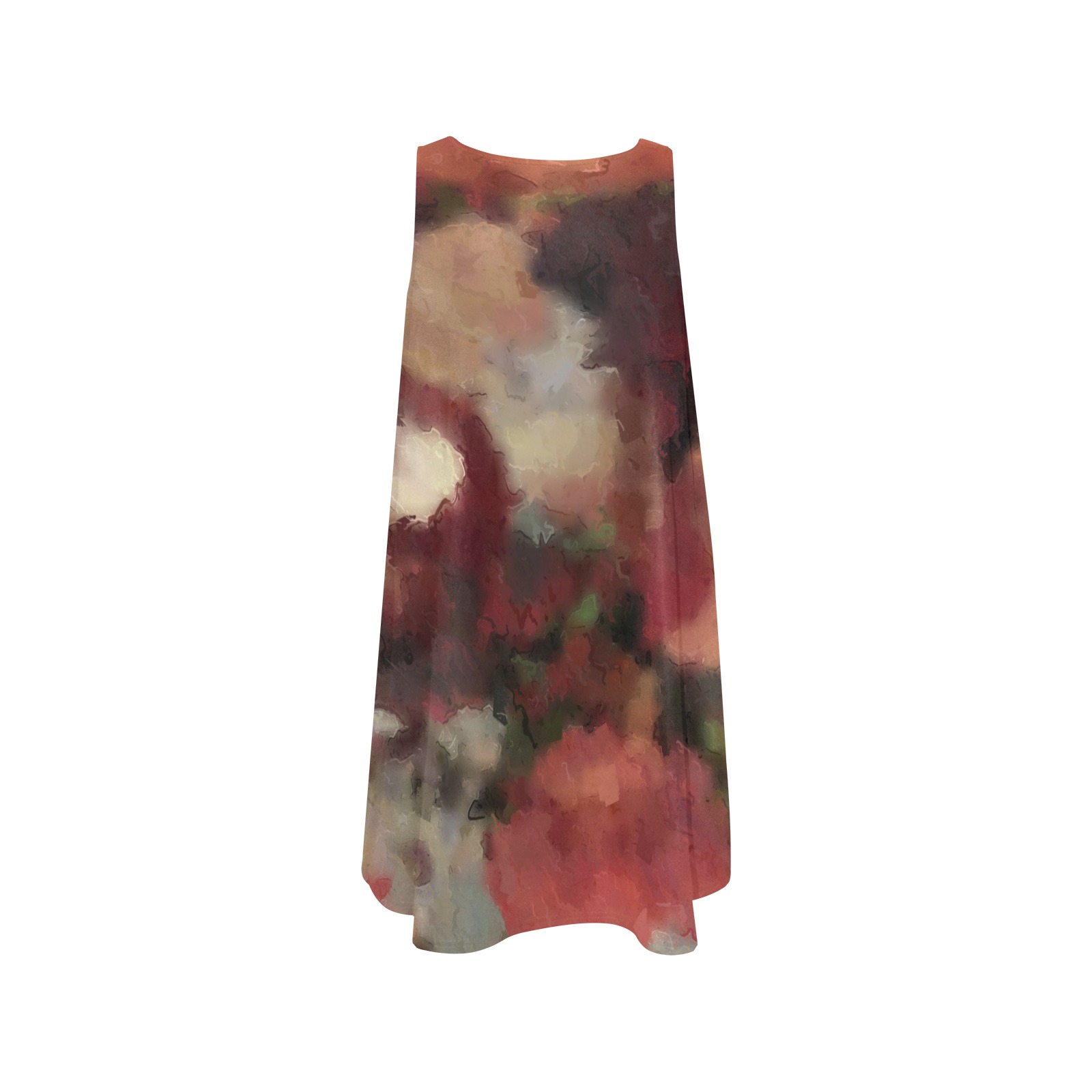 Autumn Watercolor Abstract Sleeveless A-Line Pocket Dress (Model D57)
