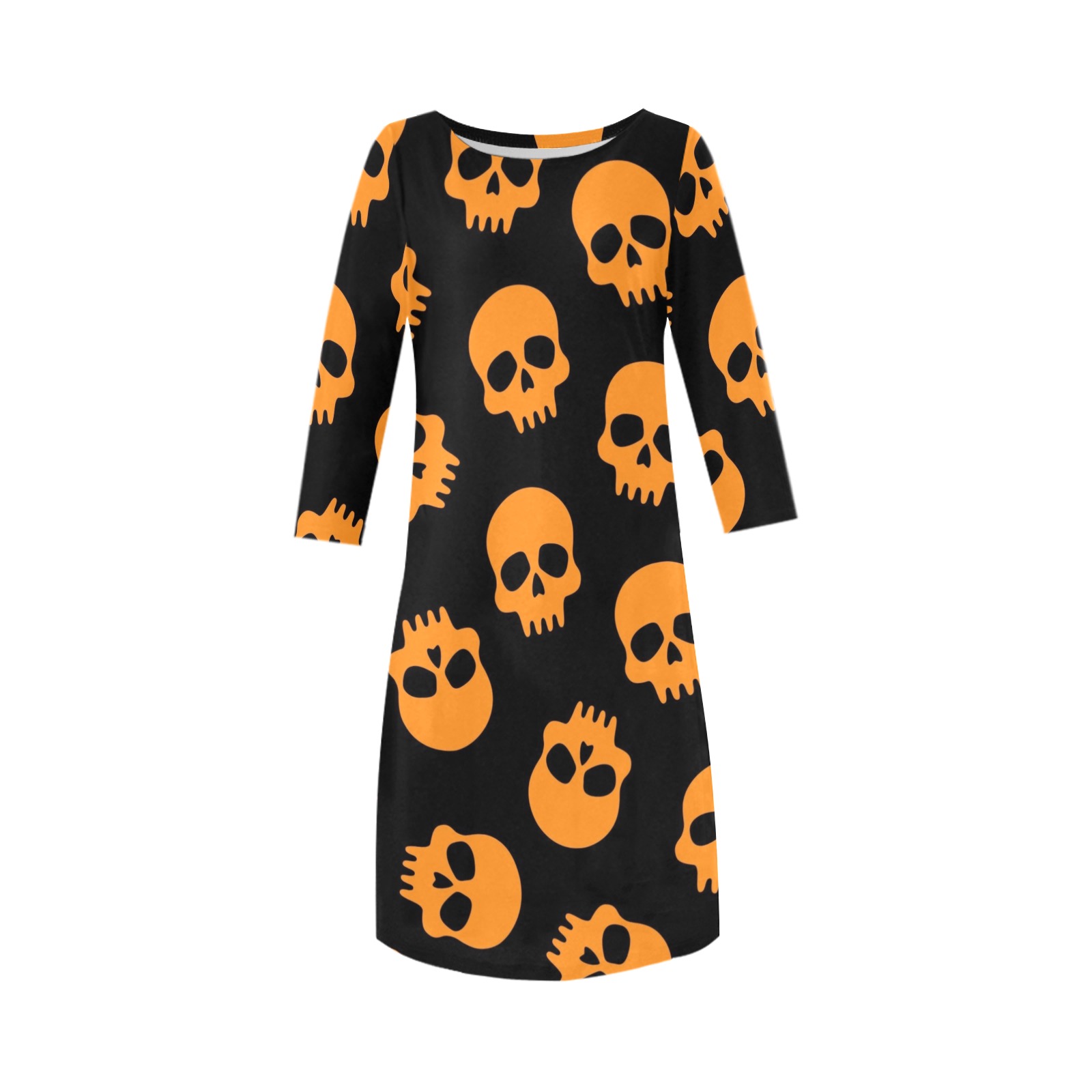 Orange Skulls Rhea Loose Round Neck Dress(Model D22)