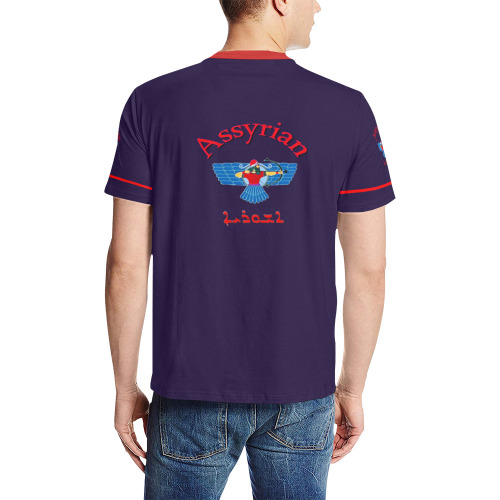 Assyrian Flag Men's All Over Print T-Shirt (Solid Color Neck) (Model T63)