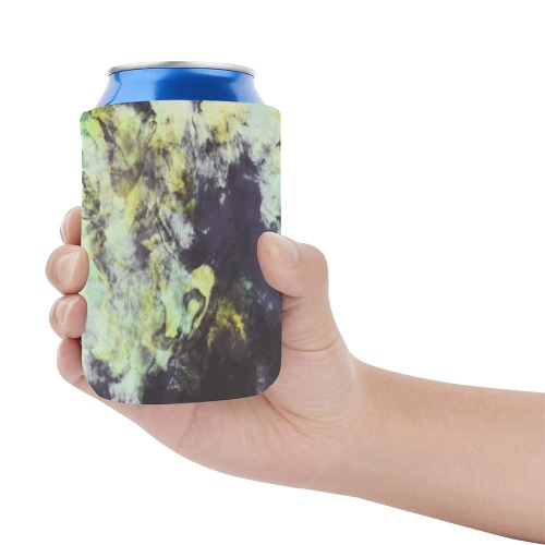 Green and black colorful marbling Neoprene Can Cooler 4" x 2.7" dia.