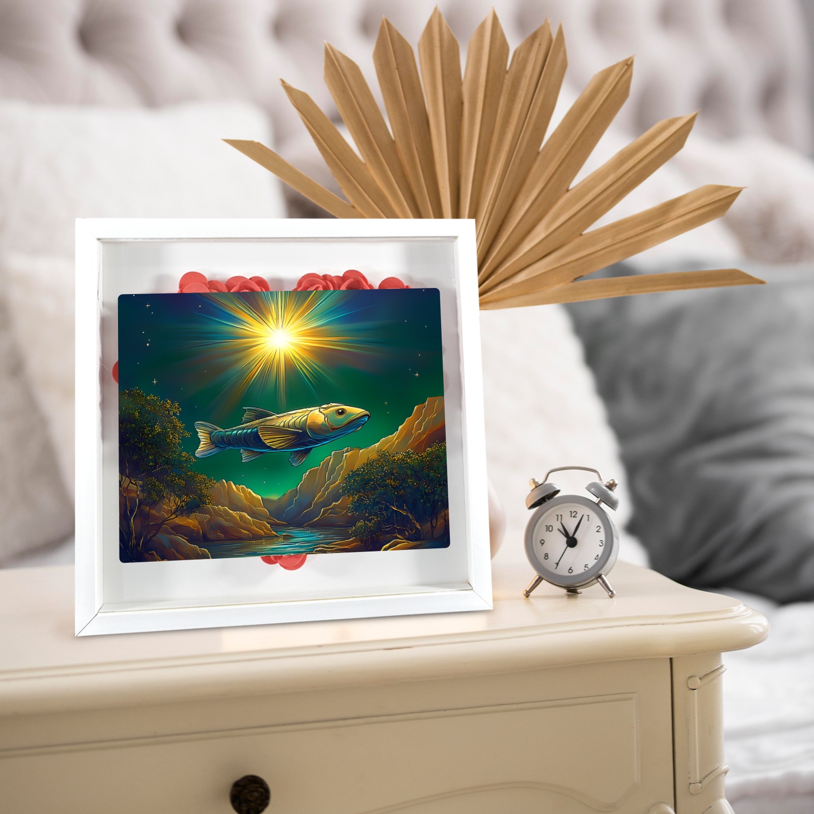 Celestial Swim Heart-Shaped Paper Flower Shadow Box 10