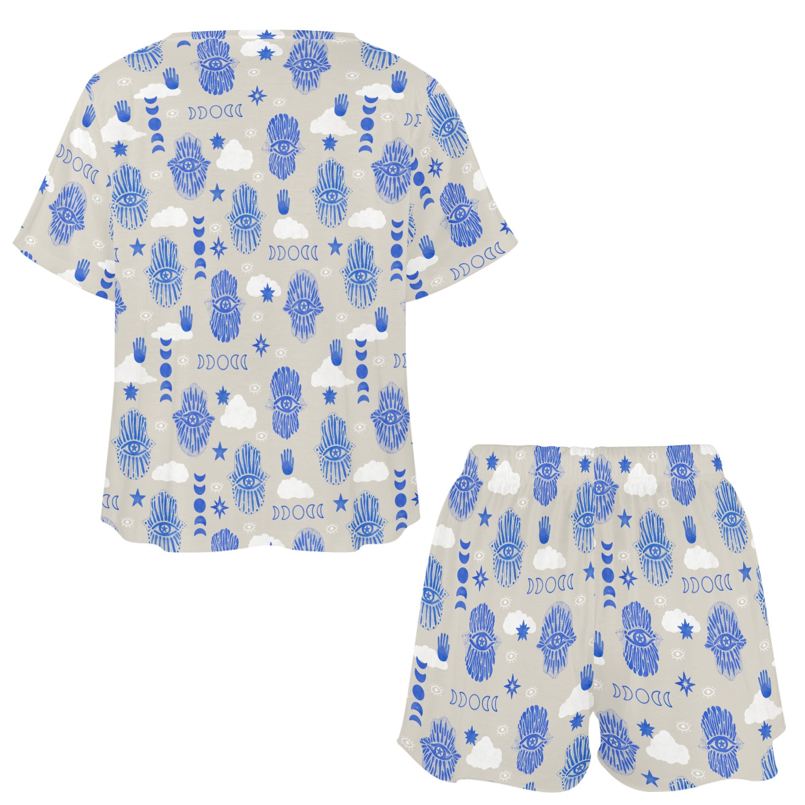 Jamsa and moon sky B Women's Mid-Length Shorts Pajama Set