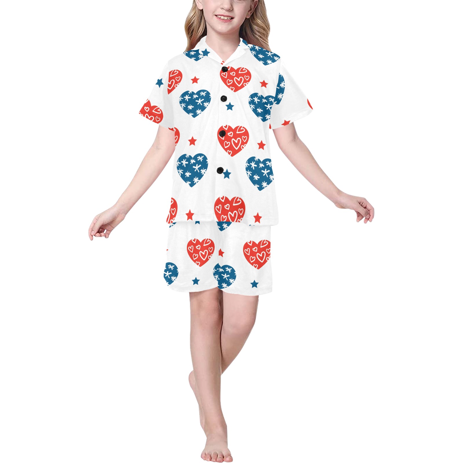 USA Hearts 2 Big Girls' V-Neck Short Pajama Set