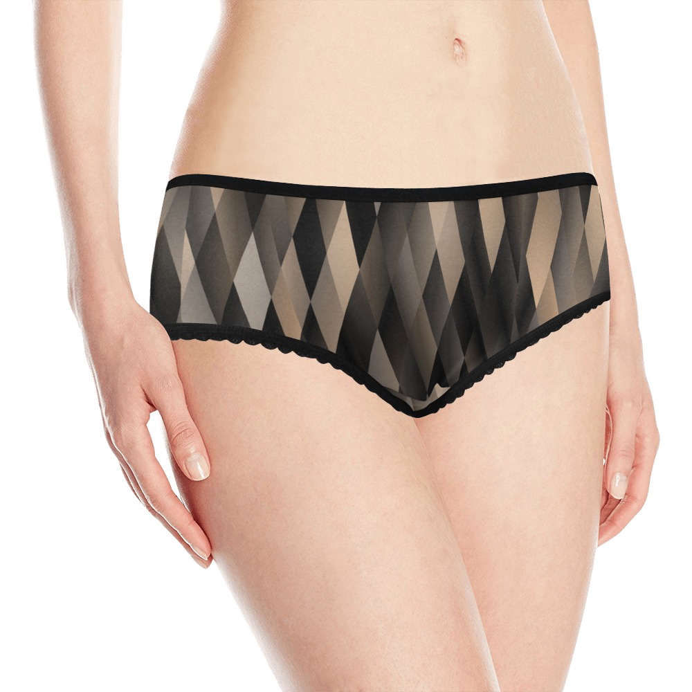 Camel Color and Black Harlequin Geometric Women's All Over Print Classic Briefs (Model L13)