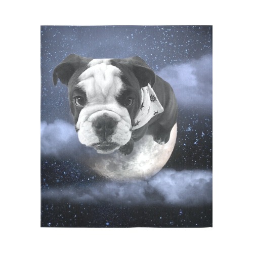 Dog Pug on Moon Cotton Linen Wall Tapestry 51"x 60"