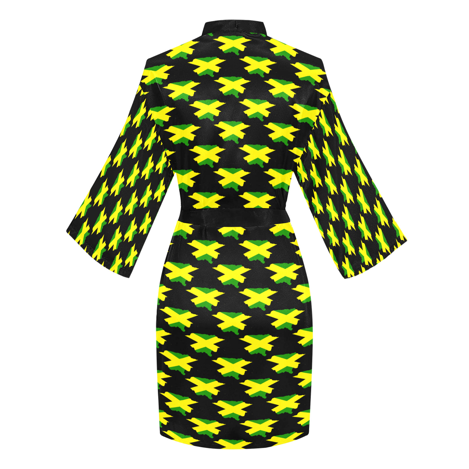 Jamaican Flag Maps Black Long Sleeve Kimono Robe