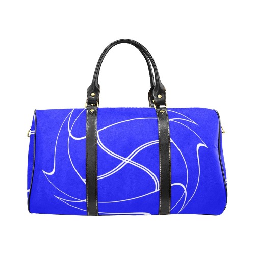 White Interlocking Squares twirled blue New Waterproof Travel Bag/Large (Model 1639)