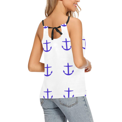 royal anchors on white Loose Fit Halter Neck Top (Model T68)