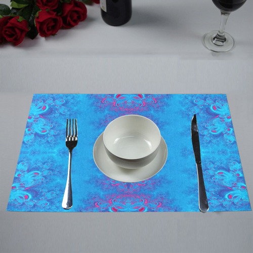 Blue Flowers on the Ocean Frost Fractal Placemat 12’’ x 18’’ (Set of 6)