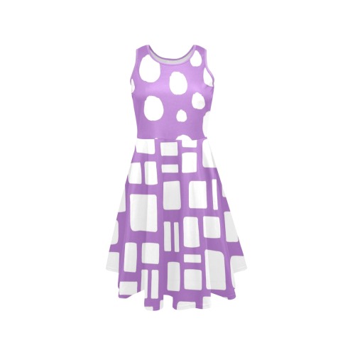 Lavender and White Abstract Dress Sleeveless Expansion Dress (Model D60)