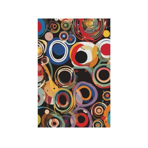 Abstract art of colorful circles, rings on black. Frame Canvas Print 32"x48"