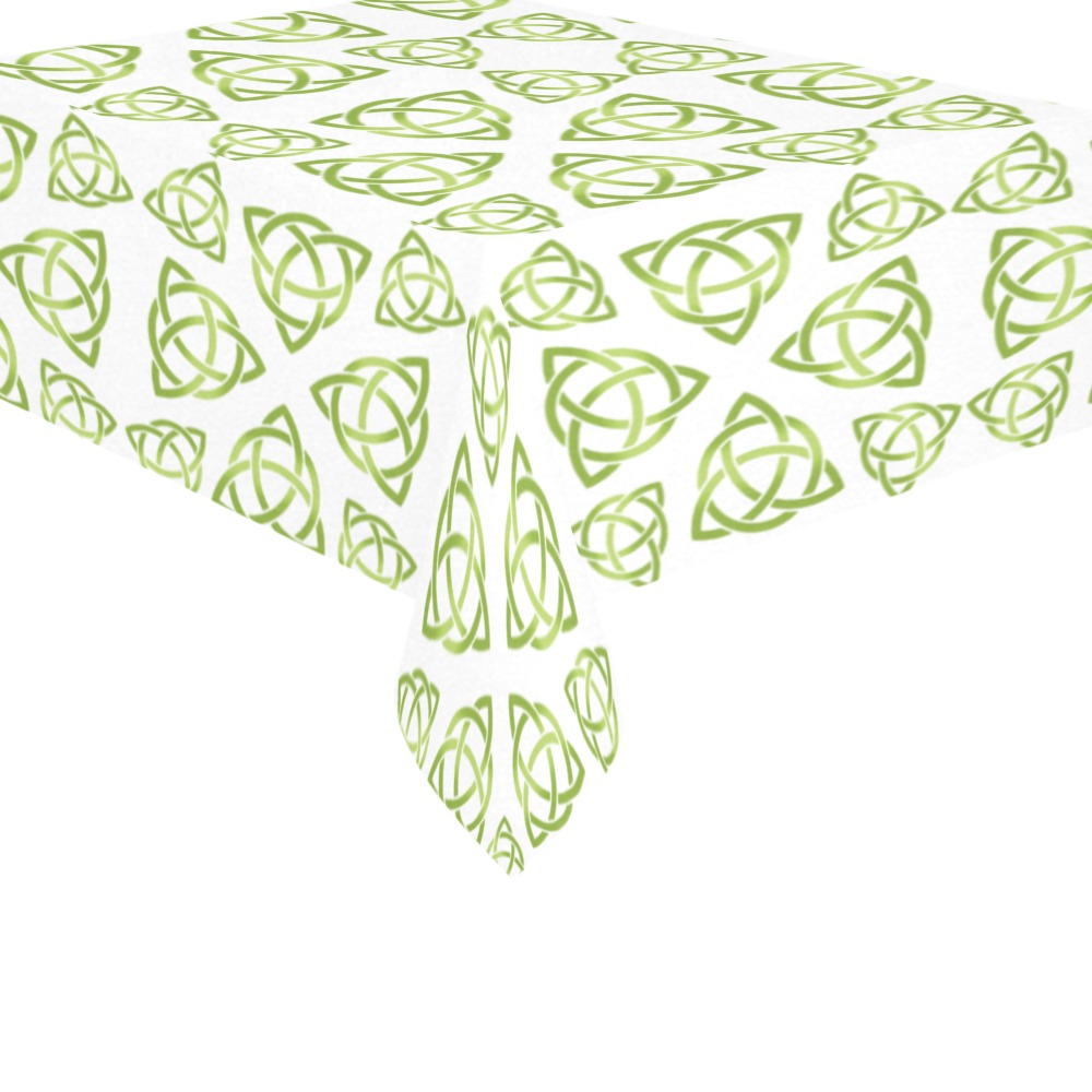 Green Triquetra Pattern Cotton Linen Tablecloth 60"x 84"