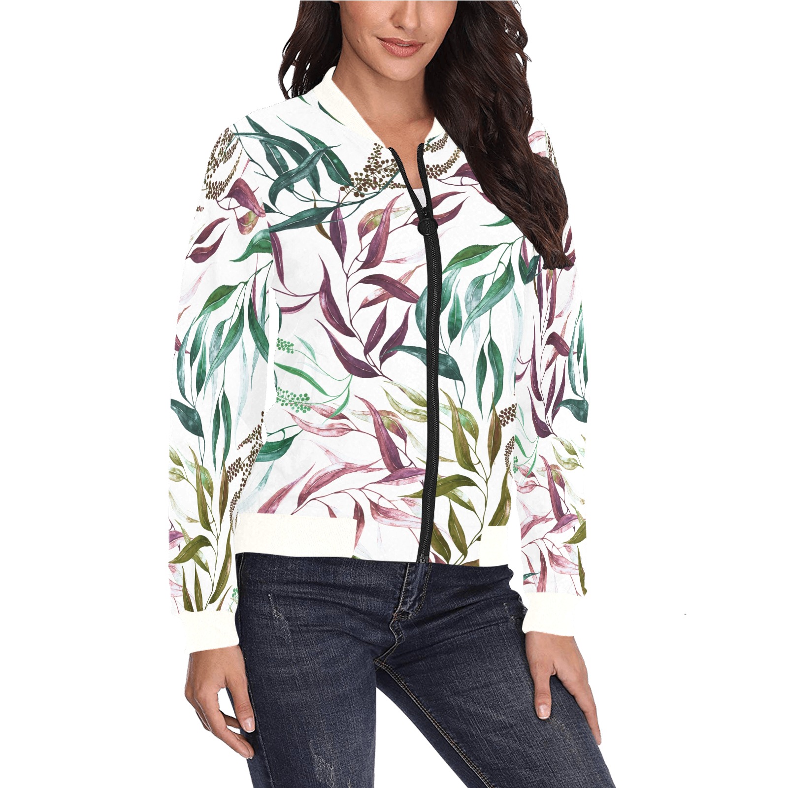 Dramatic leaves watercolor GR All Over Print Bomber Jacket for Women (Model H36)