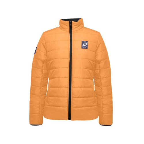DIONIO Clothing - Women's Puffy Padded Jacket (Orange W/Dark Blue Shield Logo) Women's Stand Collar Padded Jacket (Model H41)