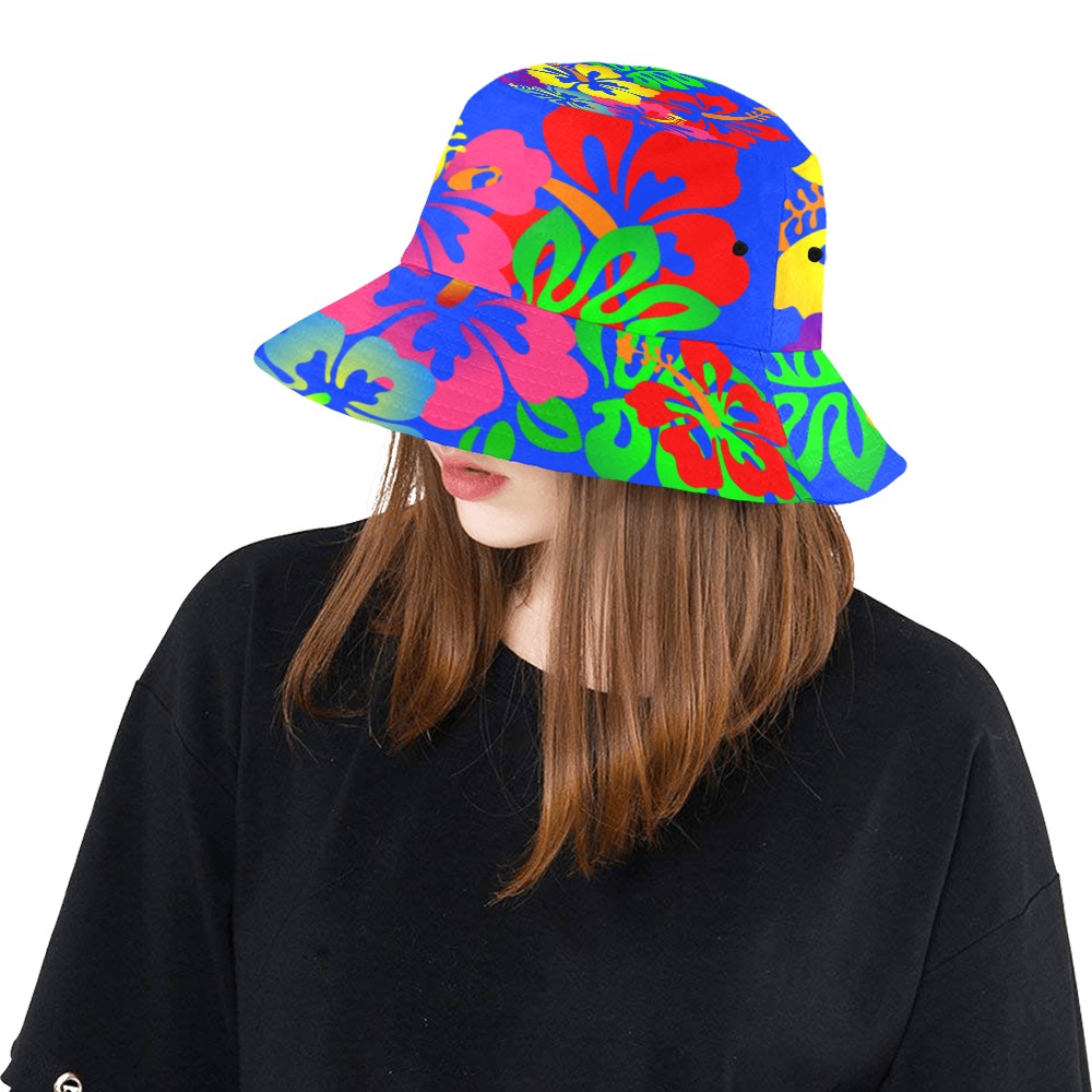 Hibiscus Hawaiian Flowers / Blue All Over Print Bucket Hat