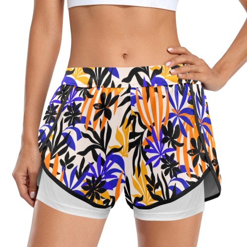 Tropical color ASF 01 Women's Sports Shorts with Compression Liner (Model L63)
