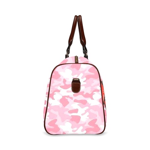 transparent LOVE in Quotes on Cancer Pink Camo Waterproof Travel Bag/Large (Model 1639)