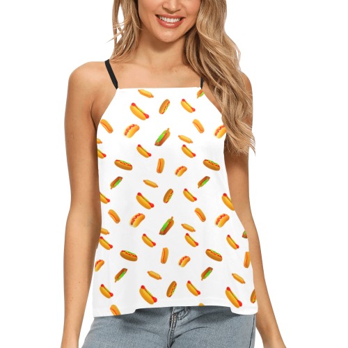 Hot Dogs on White Loose Fit Halter Neck Top (Model T68)