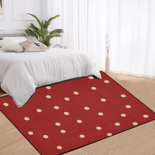 dots on red Area Rug with Black Binding 7'x5'