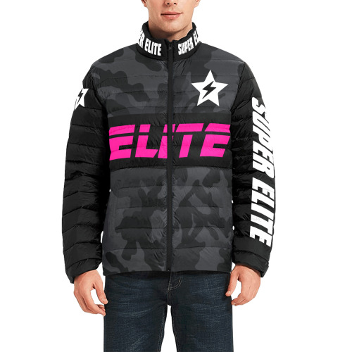 pink elite grey camo jacket Men's Stand Collar Padded Jacket (Model H41)