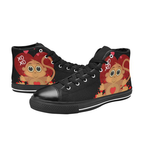 Valentine's Day Monkey Women's Classic High Top Canvas Shoes (Model 017)