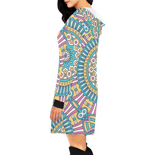 Mandala All Over Print Hoodie Mini Dress (Model H27)