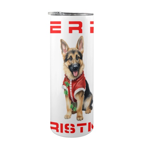 Merry Christmas German Shepherd 20oz Tall Skinny Tumbler with Lid and Straw