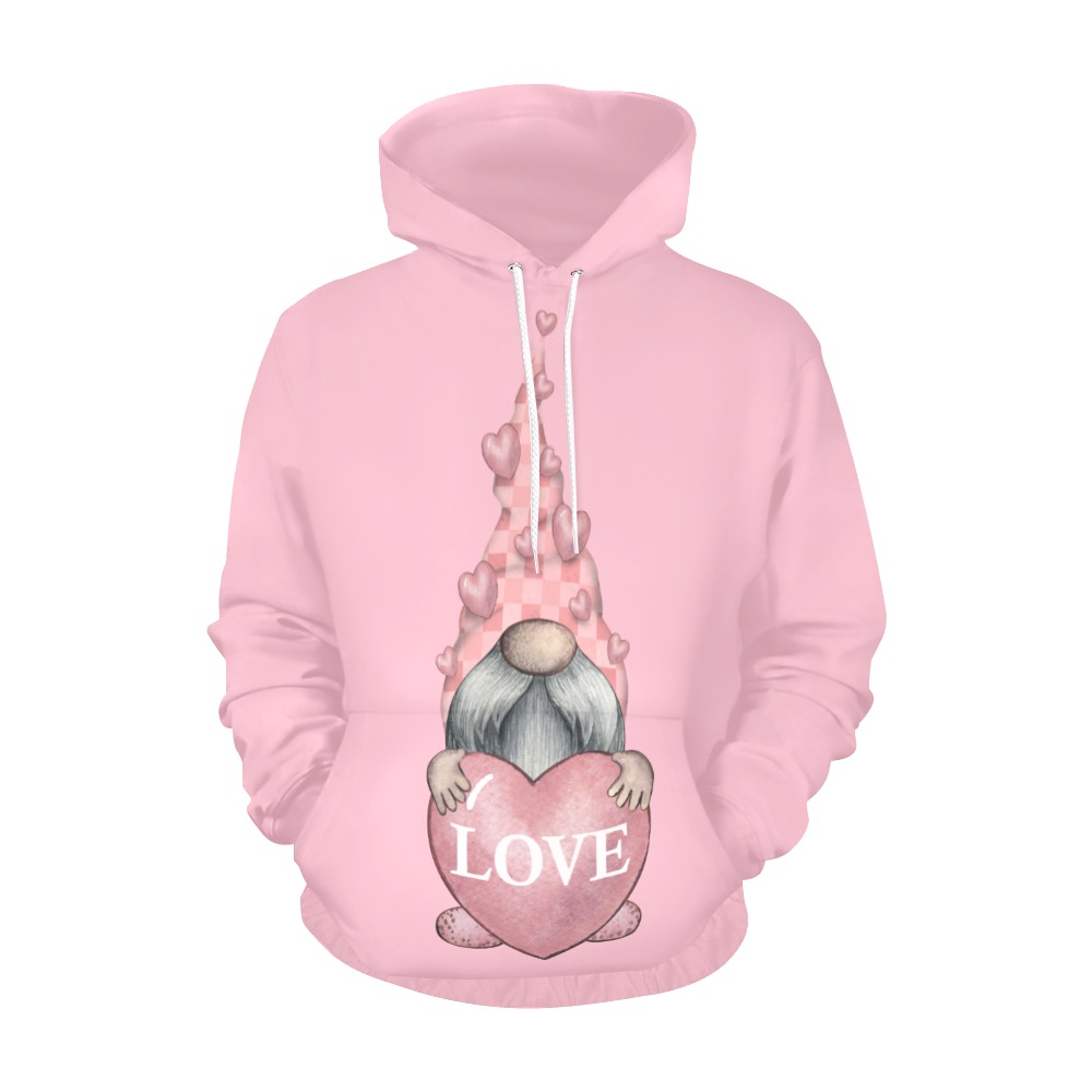 Valentine Gnome with Heart LOVE All Over Print Hoodie for Men (USA Size) (Model H13)