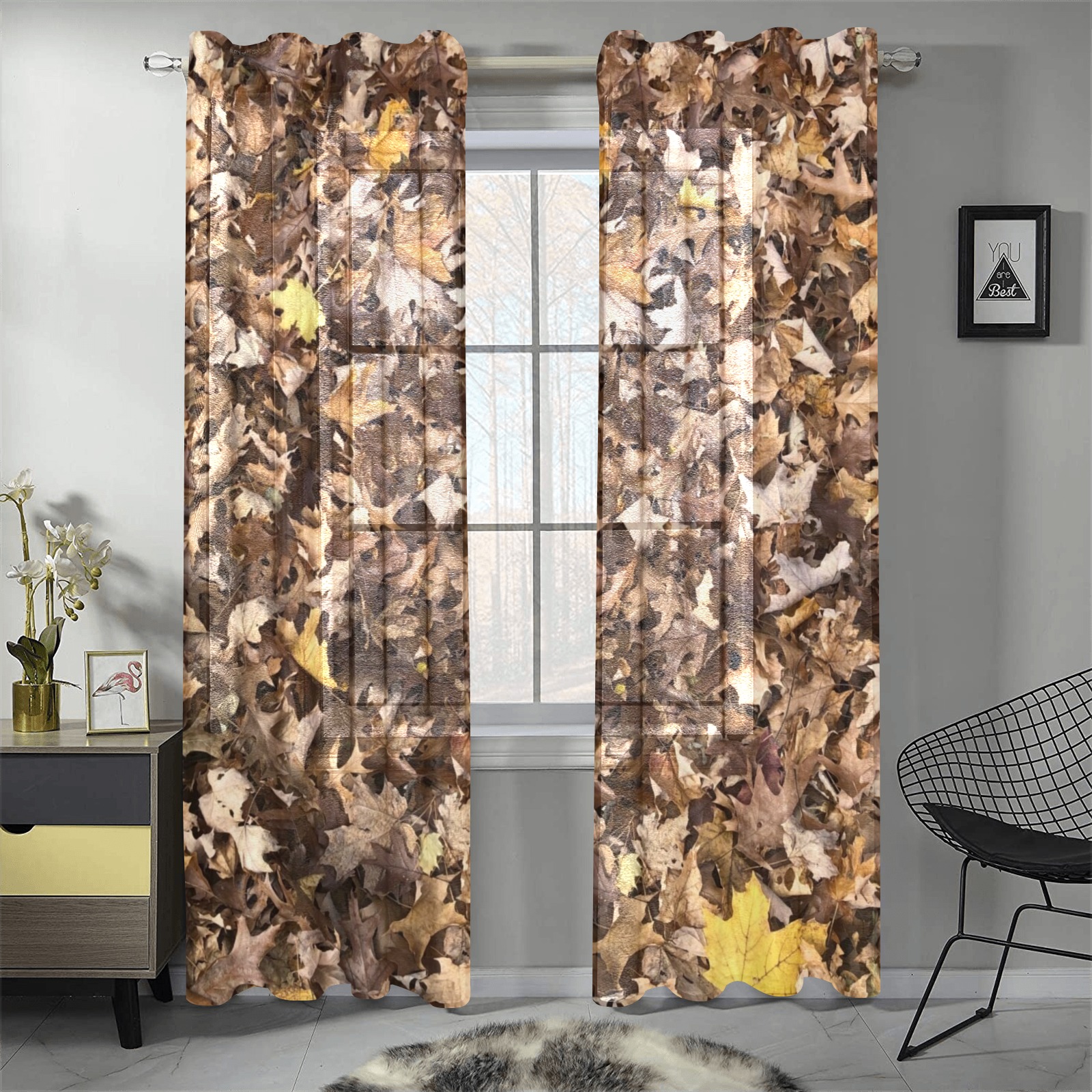 Autumn brown leaves Gauze Curtain 28"x84" (Two-Piece)