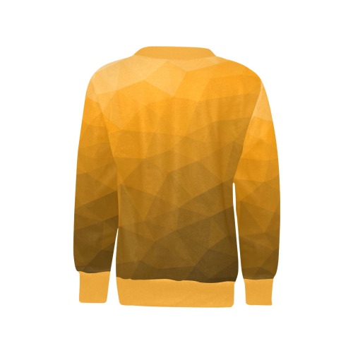 Orange gradient geometric mesh pattern Girls' All Over Print Crew Neck Sweater (Model H49)