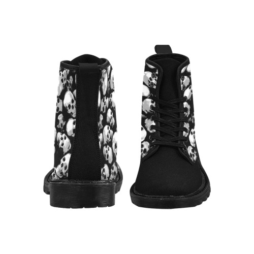 SKULLS - WHITE Martin Boots for Women (Black) (Model 1203H)