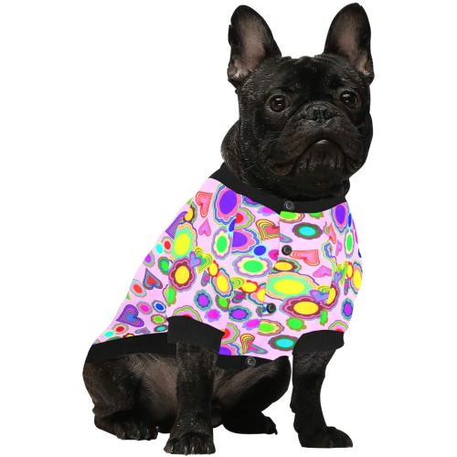 Groovy Hearts and Flowers Pink Pet Dog Round Neck Shirt