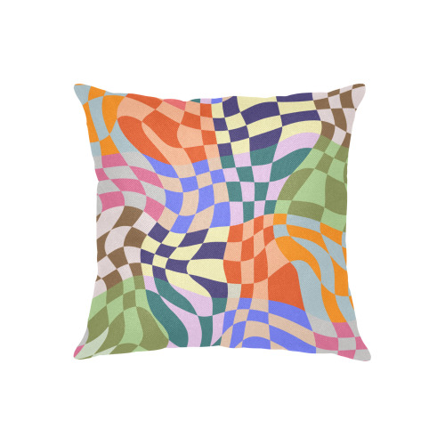 Wavy Groovy Geometric Checkered Retro Abstract Mosaic Pixels Linen Zippered Pillowcase 18"x18"(One Side)