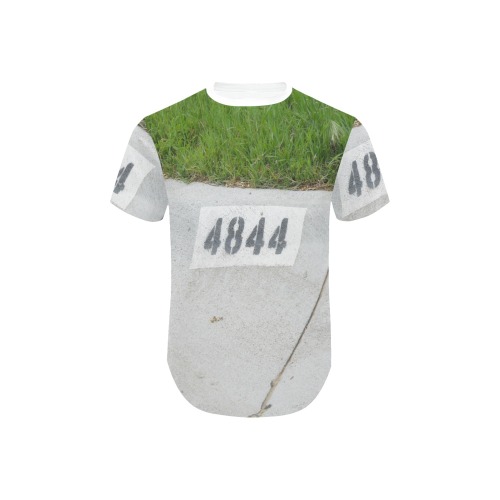 Street Number 4844 with white collar Men's All Over Print Curved Hem T-Shirt (Model T76)