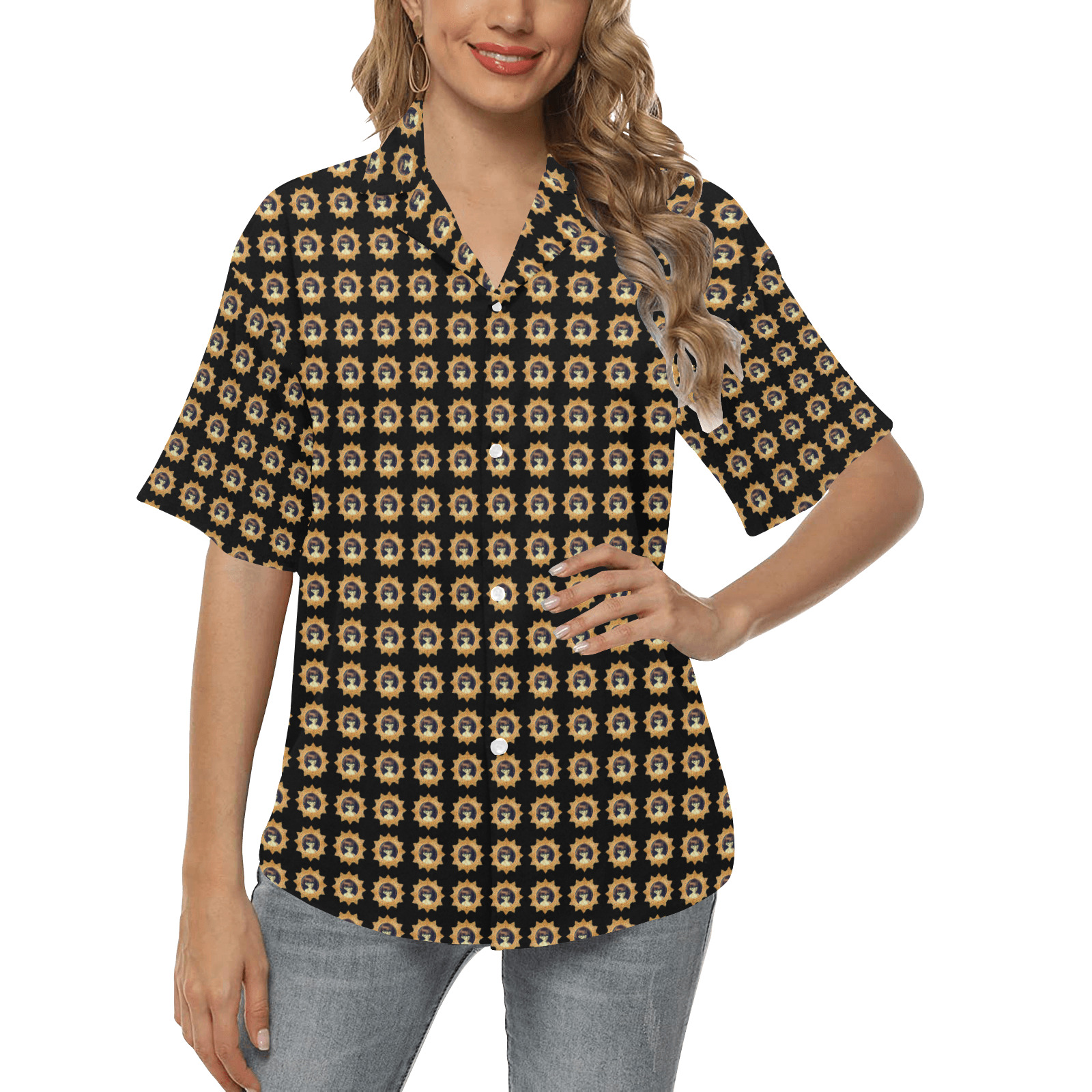 olimedblk All Over Print Hawaiian Shirt for Women (Model T58)