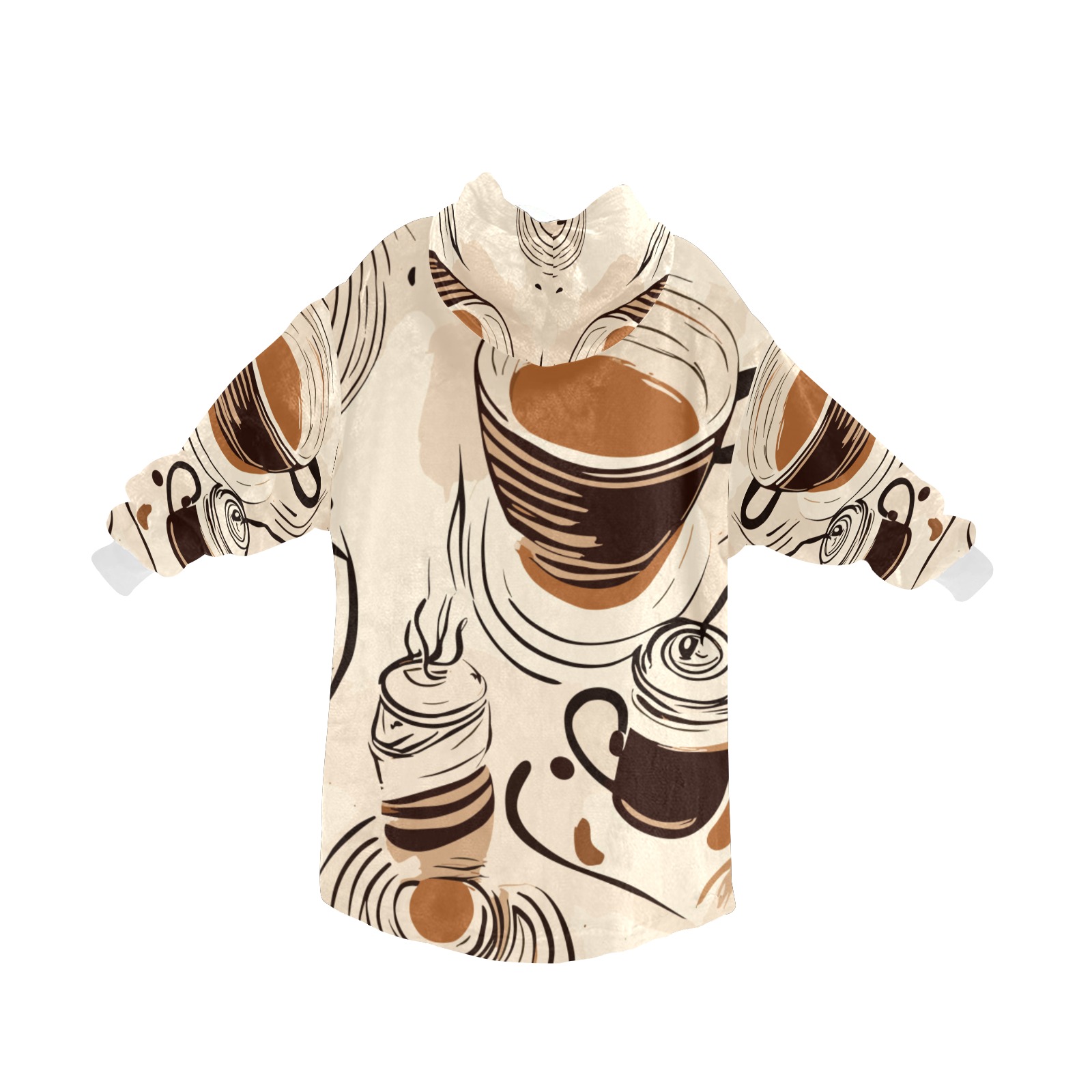 Cups of coffee and beans on a beige table chic art Blanket Hoodie for Women