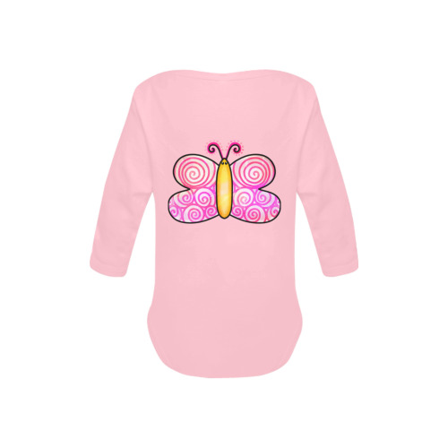 Pink Watercolor Butterfly Doodle Cartoon Baby Powder Organic Long Sleeve One Piece (Model T27)