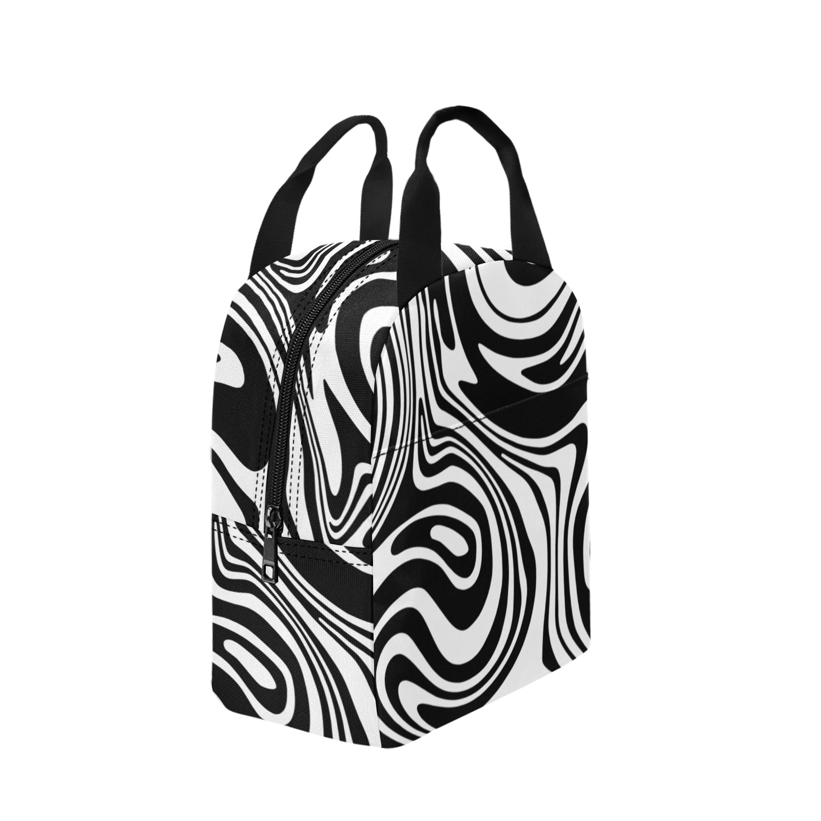 Black and White Marble Zipper Lunch Bag (Model 1720)