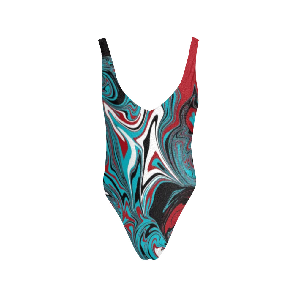Dark Wave of Colors Sexy Low Back One-Piece Swimsuit (Model S09)