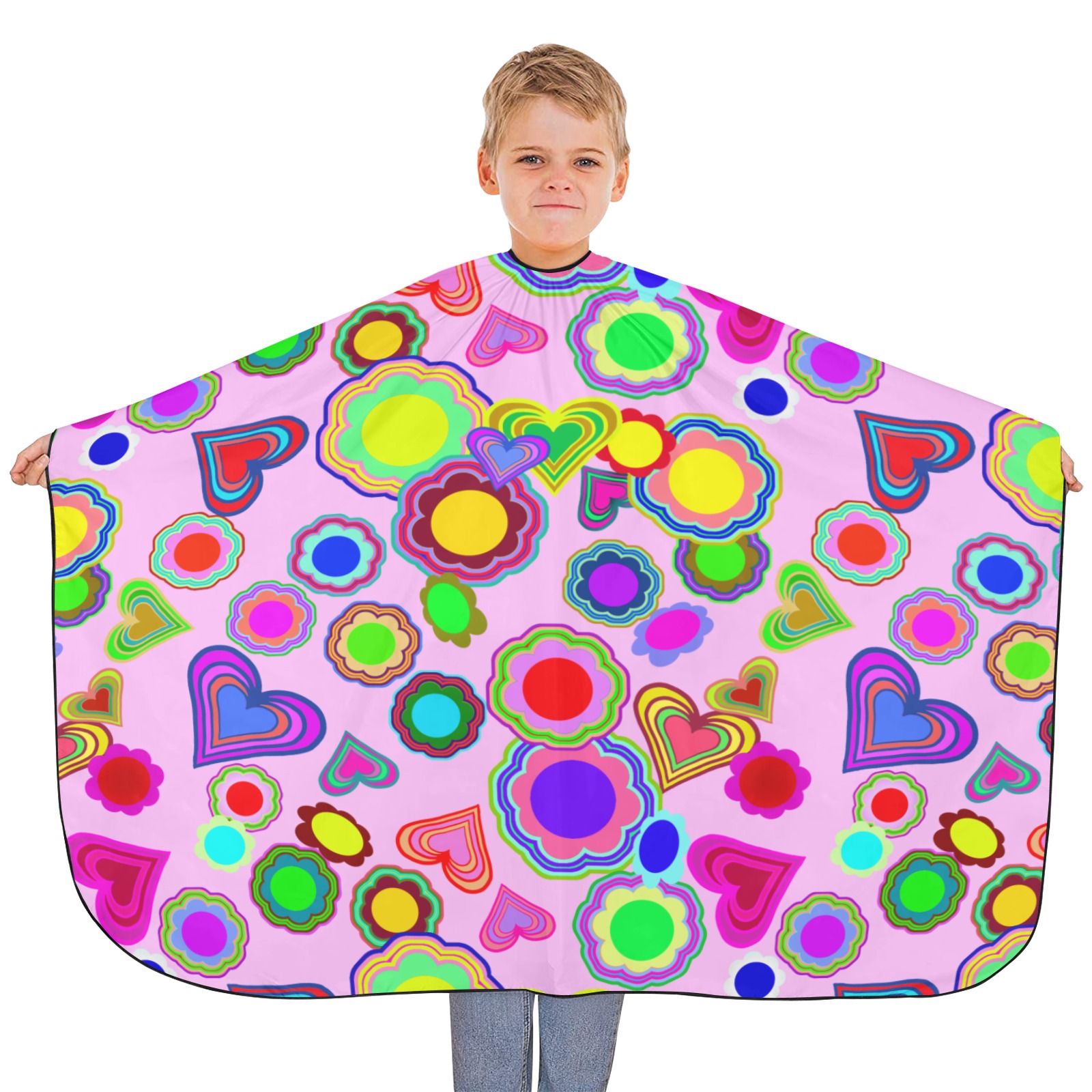 Groovy Hearts and Flowers Pink Hair Cutting Cape for Kids