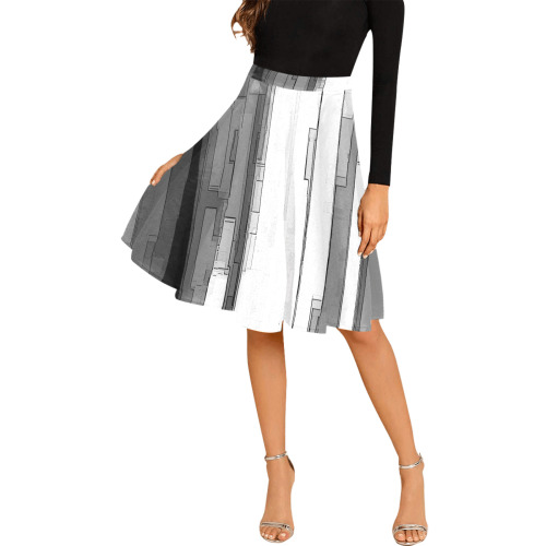 Greyscale Abstract B&W Art Melete Pleated Midi Skirt (Model D15)