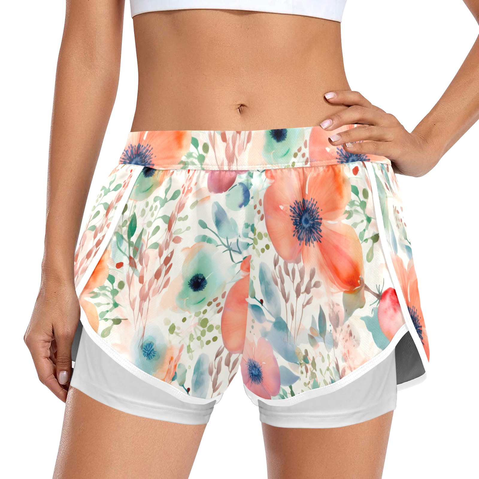 Cute-pattern-blooming-garden_7 Women's Sports Shorts with Compression Liner (Model L63)