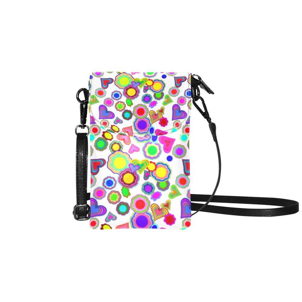 Groovy Hearts and Flowers White Small Cell Phone Purse (Model 1711)