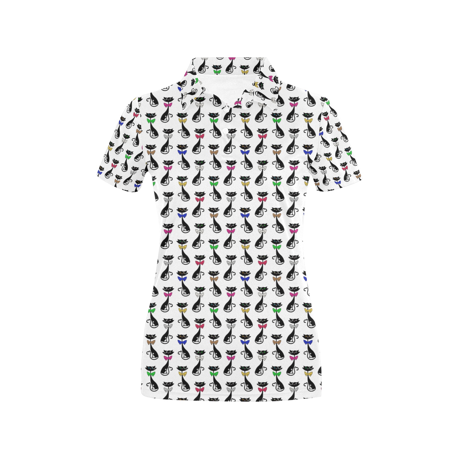Black Cats Wearing Bow Ties Women's All Over Print Polo Shirt (Model T55)