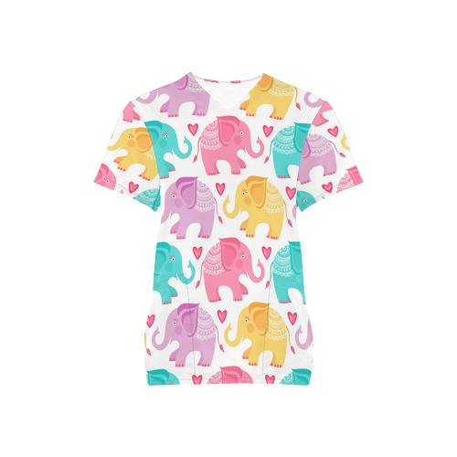 Multicolor Elephant Print All Over Print Scrub Top
